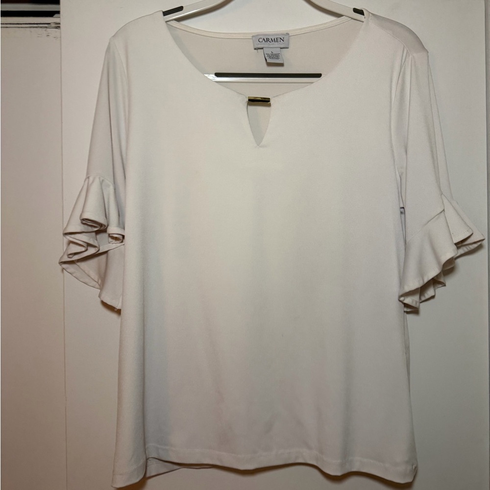 Carmen Marc Valvo Cream Ruffle Sleeve Blouse